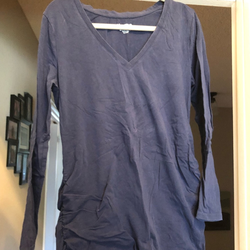 Navy blue long sleeve v neck maternity shirt